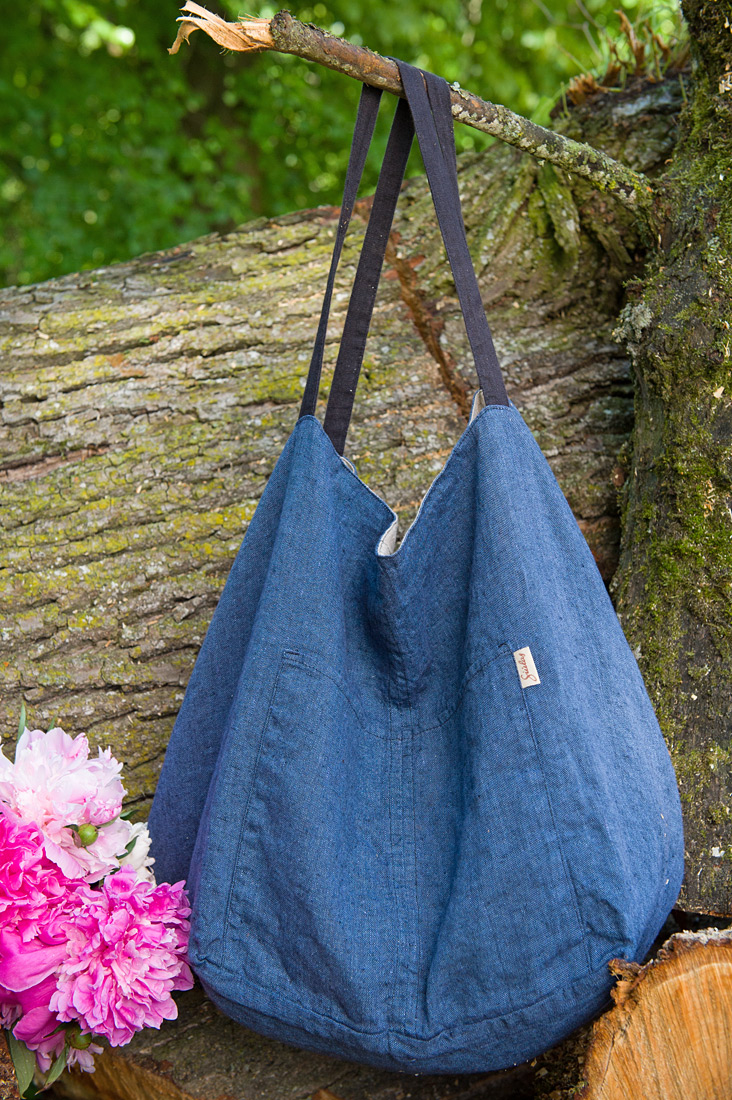 Lininis dvipusis krepšys, mėlynas – pilkas, pagamintas AB Siūlas